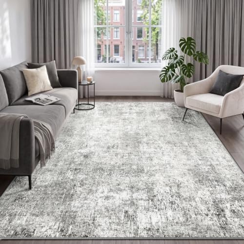 INOVADAY Tapis de Salon Lavable en Machine 183x274 cm Gris/Blanc | Tapis Salon, Tapis Chambre, Abstrait, Moderne, Antidérapant, Cuisine, Salle à Manger, Douce, OEKO, Adapté à L'aspirateur