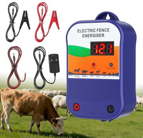 Trsaow Electric Fence Energizer, 1.5J Output, 10km Range, IP65 Waterproof, Multiple Power Options (Mains/Battery/Solar) for Farms, Livestock, and Horses