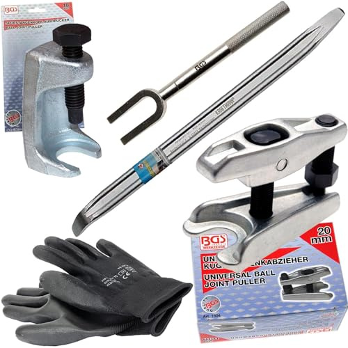 BGS Set Universal-Kugelgelenk Spurstangenkopf Abzieher Ausdrücker Trenngabe | 1803+1804+1808+91531+9954 Handschuhe,