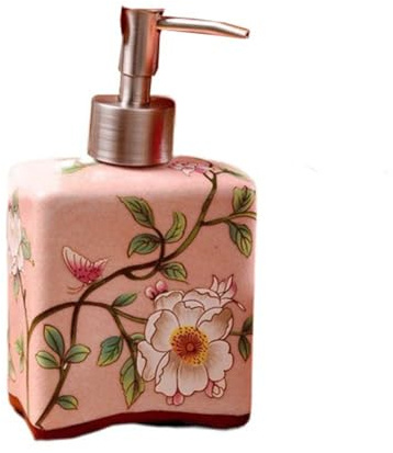 Keramik-Seifenspender, Vintage-Stil, Seifenspender für die Hände, für Küche, Bad (rosa)