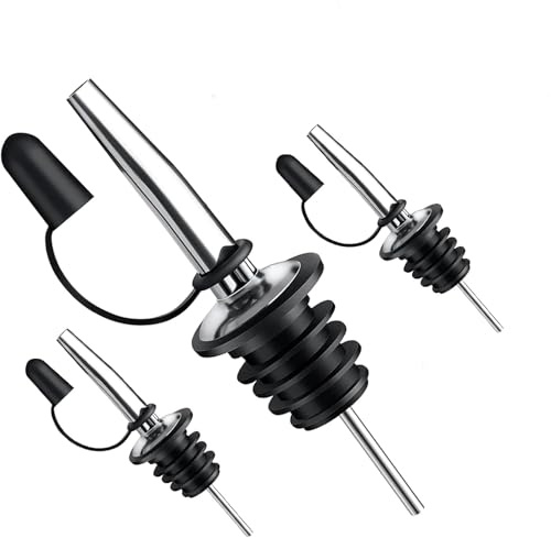 3 Pcs Bottle Pourers for Spirits with Rubber Dust Cap, Liquor Pourer, Speed Pourers Wine Bottle Spirits Pourers Tapered Spout with Rubber Dust Caps, for Olive Oil Coffee Syrup Vinegar Bottles