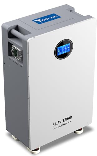 Elfhub 48V 320Ah LiFePO4 Batterie 8000+Zyklen 51.2V Deep Cycle Lithium Akku MAX 16.38KWh, Integriertes 200-A-BMS mit Hochleistungs-Energiespeicher, Sicherungen, LCD-Touchscreen, ideal für Notstromvers