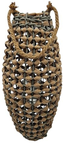 Meinposten GILDE XXL Laterne 58x28 cm – Geflecht Laterne in Rattan Optik aus Kunststoff – Großes Windlicht für Garten, Terrasse, Balkon & Wohnzimmer