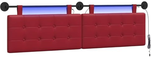 vidaXL Hängendes Kopfteil Mit LED Licht Weinrot Kunstleder, Elegantes, modernes Kopfteil, stylische Wandmontage, Flexibles Design, platzsparend, gemütliche Rückenlehne