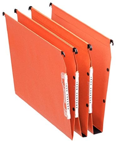 Esselte Dual - Dossiers Suspendus A4 Latéraux, Capacité 350 Feuilles, Fond 30 mm, Entraxe 330 mm, Porte-Étiquette Intégré, Lot de 25, Orange, 21629