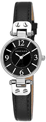 Anne Klein Women's Leather Strap Watch Black/Silver