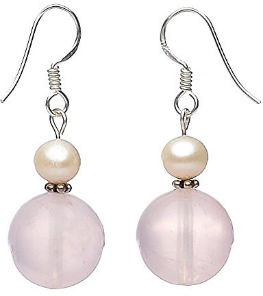 Ohrringe Ohrhänger aus Rosenquarz & Süßwasser-Perlen & 925 Silber Ohrschmuck
