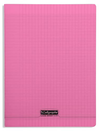 Calligraphe 18181C Un Cahier Agrafé Rose (une Marque de Clairefontaine) - 24x32 cm - 96 Pages Grands Carreaux - Papier Blanc 90 g - Couverture Polypro Transparent