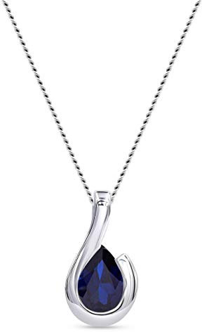 MIORE Halskette Damen mit Tropfen Kettenanhänger Edelstein/Geburtsstein blauer Saphir 0.85 Ct Kette aus Weißgold 9 Karat / 375 Gold, Länge 45 cm Schmuck