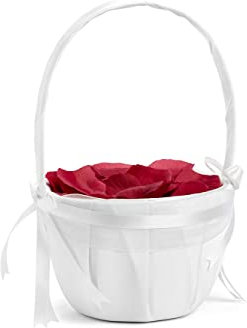 Blumenmädchen Korb mit Henkel Satinstoff 15x26cm weiß - Blumenkinder Streukörbchen Hochzeit