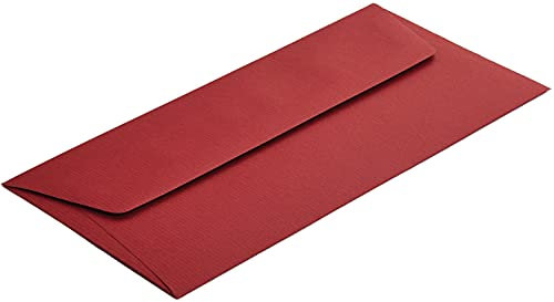 Blanke Briefhüllen, Farbige Briefumschläge, 100 Stück, Nassklebung, Ohne Fenster, Gerade Klappe, 110 x 220 mm (DIN Lang), 100 g/qm Gerippt (Paperado), Rot