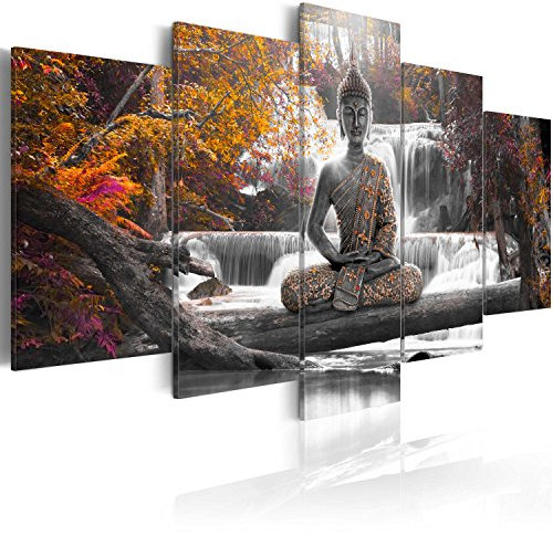 B&D XXL Acrylglasbild Abstrakt 200x100 cm 5 Teilig Wandbild auf Acryl Glasbilder Kunstdruck Moderne Acrylglas Platte Wanddekoration Geschenke Heimdekoration Glasbild -Buddha Wasserfall Feng Shui