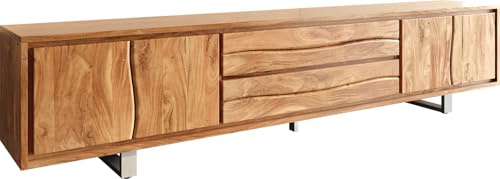 DELIFE Fernsehtisch Live-Edge Akazie Natur 300 cm 4 Türen 2 Schübe | Baumkante Lowboard