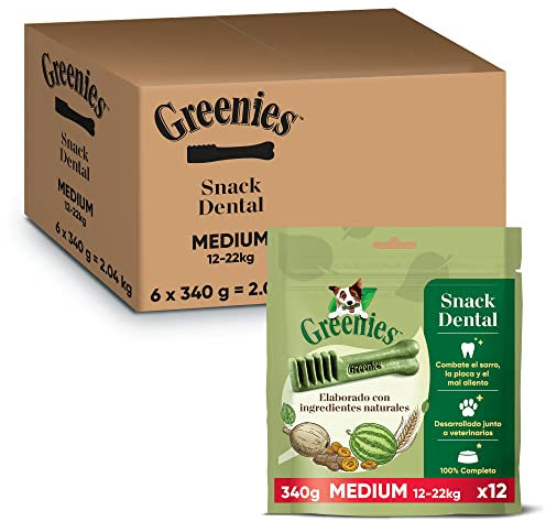 Greenies Original Adult Regular Dog Treats 12 x Dental Chews 340g (Pack of 6)