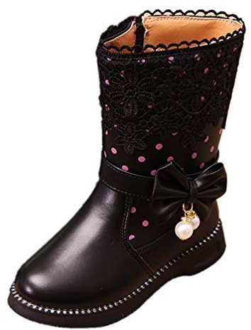 zhenghewyh Stivali Bambine Ragazze Stivaletti Anti Scivolo Chiusura Cerniera (32 EU, Nero)