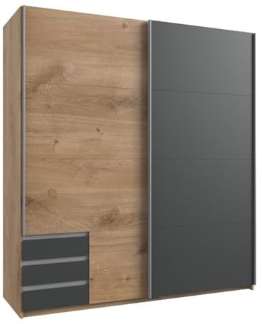 Wimex Emden Schwebetürenschrank, Plankeneiche Nachbildung/Graphit, 64 x 180 x 198 cm