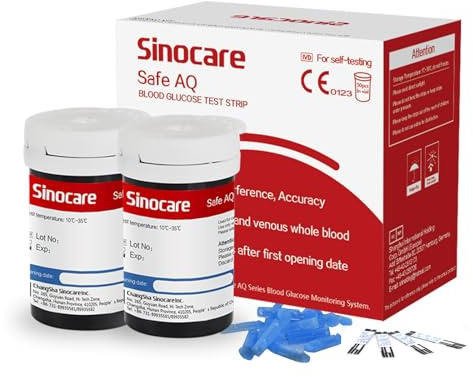 Sinocare Diabete Blood Glucose Test Strips x 50 & Diabetes Lancets x 50, Safe AQ Test Strips, Blood Suger Test Strips for Safe AQ Smart/Voice Only