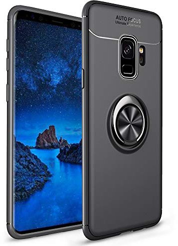 NALIA magnetische Ring Hülle kompatibel mit Samsung Galaxy S9 Plus, Schutzhülle Cover Silikon Handyhülle für KFZ-Halterung 360-Grad Finger-Halter, Case Dünn Ständer Slim Etui Bumper - Schwarz