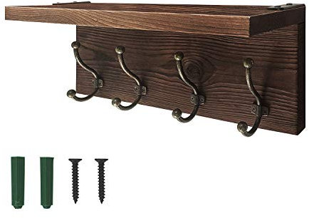Kolymax Porte-manteau mural rustique en bois massif marron avec crochets, touche parfaite pour votre vestiaire, cuisine, salle de bain et plus encore
