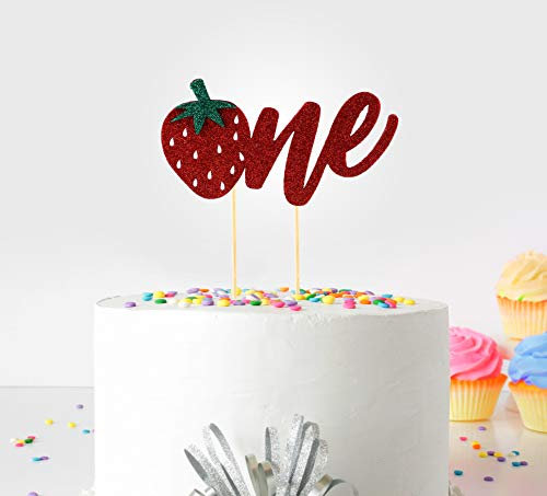Décoration de gâteau 1er anniversaire Fruits (fraise) – Un – avec stock de paillettes double face