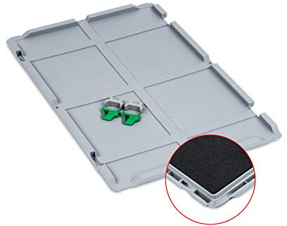 aidB Scharnierdeckel Set mit Schaumstoff für Eurobox NextGen mit Einsatzkästen, 600 x 400 mm, inkl. 2 grüne Schiebeschnappverschlüsse