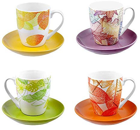 Game 4 Cups Ceramic Plates Autumn Leaves Motif
