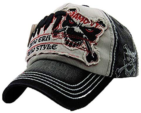 QICHEN Basecap Herren Vintage Distressed Baseball Cap Trucker Hat Freizeit Kappe (Schwarz)