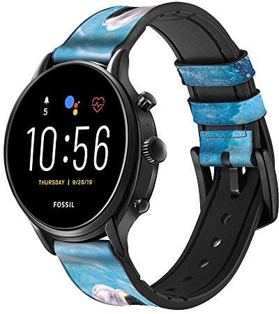 Dolphin Leather & Silicone Smart Watch Band Strap For Fossil Mens Gen 5E 5 4 Sport, Hybrid Smartwatch HR Neutra, Collider, Womens Gen 5 Size (22mm)
