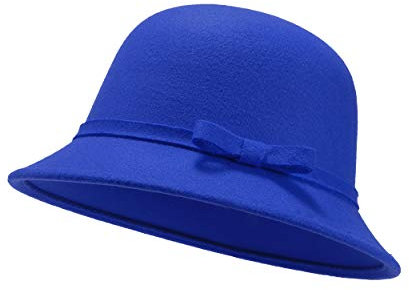 UltraKey Damen Filz Eimer Hut, verstellbare Vintage Bowler Wildleder Wollmütze mit Schleife Blau