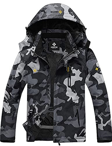 GEMYSE Herren Berg-Skijacke Wasserdicht Winddicht mit Kapuze Fleece Outdoor Winterjacke (Camouglage 01,2XL)