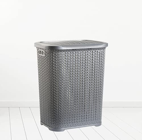 Plastic Laundry Basket Clothes Washing Bin Storage Hamper Small Large Organiser (Silver)