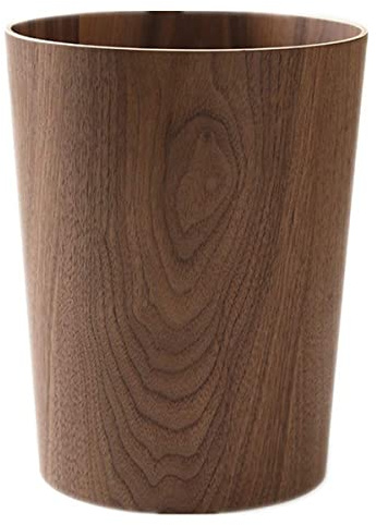 BISOZER Trash Basket, Round Stackable Trash Bin, Natural Wood Trash Recycling Bin for Bathroom, Powder Room, Kitchen, Home Office (A-Dark Wood)