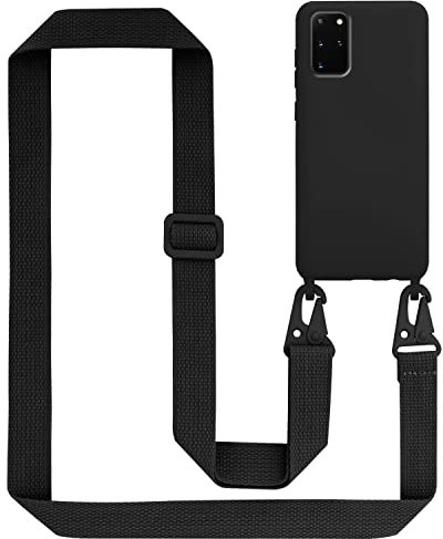 Cadorabo Handykette kompatibel mit Samsung Galaxy S20 Plus Schutzhülle TPU Liquid Silikon Case Necklace mit verstellbarem Band Kordel mit Etui Rundumschutz Case Hülle für Galaxy S20 Plus in Schwarz