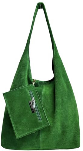 Modarno Wildledertasche für Damen, Umhängetasche, Umhängetasche, Handtasche, Handtasche, Handtasche, smaragdgrün