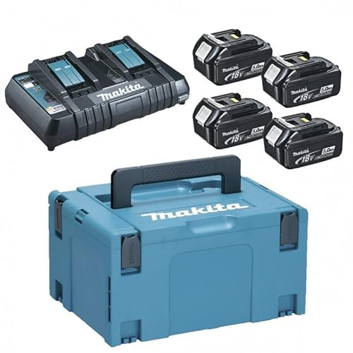 Kit Batterie Makita LXT LI-ION 18 V 4 x 3,0 Ah BL1830B, Chargeur DC18RD, Makpac 2
