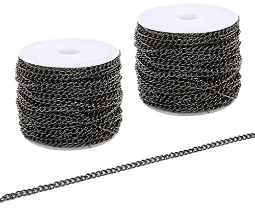 2 Rollen schwarze Gliederkette zum Basteln von Schmuckherstellung, je 9,1 m | Stabile Eisen-Panzerkettenspulen Bulk, insgesamt 18,3 m, Bastelzubehör für Halskette und Schmuckherstellung