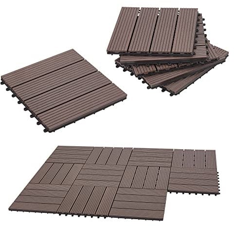 [en.casa] WPC Fliesen Schramberg 11er Set 1m² Terrassenfliesen witterungsbeständig Balkonfliesen rutschfest Klickfliesen Dunkelbraun