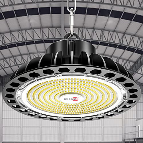 öuesen LED UFO 150W Lampe LED Industrielle UFO 21000LM éclairage LED d'atelier IP65 Floodlight Blanc Froid Lampe de Haut Baie LED Projecteur Exterieur pour l’éclairage de Garage Usine Atelier Gymnase