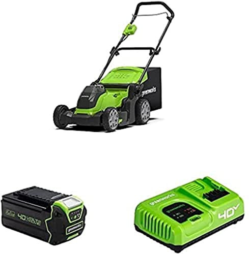 40V Kabelloser Akku Rasenmäher Greenworks für Flächen bis zu 500 m², 41 cm Schnittbreite G40LM41, 3 Jahre Garantie mit 40V 4Ah Akku & 40V 5A Schnellladegerät