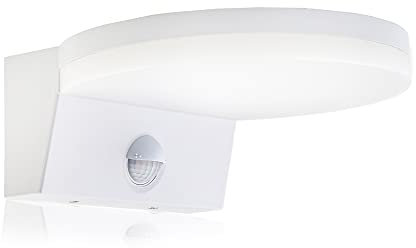 HUBER LED Wandlampe mit Bewegungsmelder 140° 15W, 2300lm I IP54 geschützte LED Außenleuchte mit Bewegungssensor I Wandleuchte innen, Disk, weiß