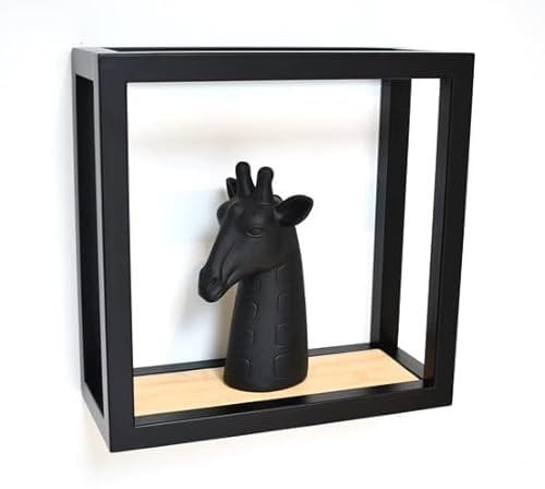 Galeara design Wandregal Metall Weiß und Schwarz mit Bambusholz SOTO - 2cm Dicker Stahl mit Bamus Holz - verborgene Aufhängung (Schwarz, 29cm x 29cm)