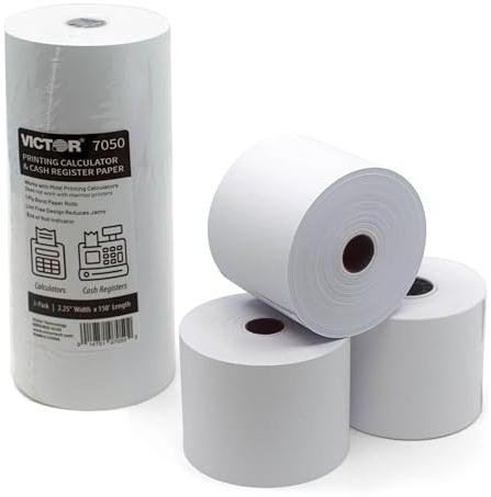 Victor Lot de 3 rouleaux de papier blanc compact 7050 pour calculatrices d'impression portables et portables 5,7 cm de large x 45,7 m