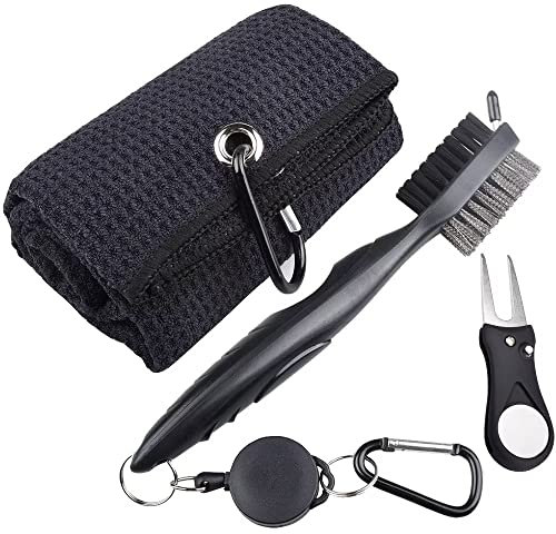 Berfea Golf-Zubehör, Golfschläger-Reinigungsset,Golfschläger-Reinigungsbürste mit Rillenreiniger, Golf-Handtuch, faltbares Golf-Pitchgabel-Reparaturwerkzeug, Golf-Geschenke für Männer