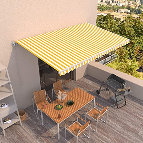 Yolola Gelenkarmmarkise Einziehbar Versenkbaren Markise Markise Aluminium Balkonmarkise Sonnenschutz Sonnenmarkise Terrassenmarkise Outdoor-Markise Markise Für Balkon 500 x 350 cm Gelb und weiß