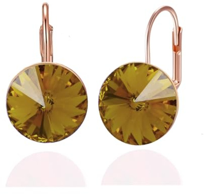 YONVUN Österreichische Kristall Runde Tropfen Hängend Leverback Ohrringe überzogen 18K/Rose Gold Zirkon Edelstein Birthstone Hängen Ohrringe mit Stein Silber Schmuck Geschenk für Frau Mama Tochter