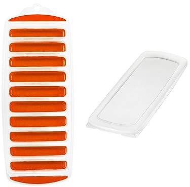 Bandeja para Cubitos de Hielo parte Inferior de Silicona Cubitos de Hielo Reutilizables de Fácil Liberación con Tapa Extraíble Antiderrames para Bebidas Deportivas y Botellas de Agua (Naranja)