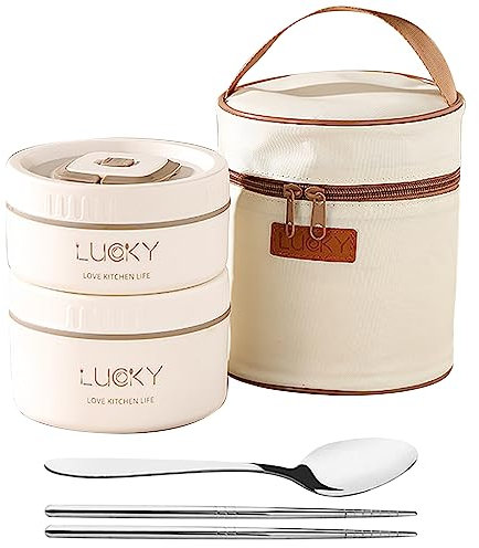 kyaoayo Tragbares isoliertes Lunch Behälter, Hohe Qualität Edelstahl Lunchbox mikrowellengeeignet mit Lunch Tasche, stapelbarer auslaufsicherer Thermo Lunchbox, für Kinder und Erwachsene (1400ml)