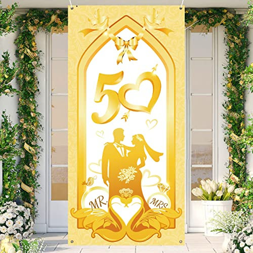 XZEIT Pancarta de Aniversario de Bodas de Oro 50, Telón de Fondo para Decoración de Pared y Puerta, 180x