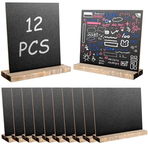 APACALI 12 Stück Kreidetafel Aufsteller, Schiefertafel zum Beschriften, Mini Tafel Zum Beschriften, Klein Kreidetafeln Doppelseitige für Geburtstag Hochzeit Bar Café (15x13CM)