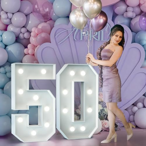 50th Birthday Decorations for Women Men: 3FT Large Light Up Numbers 50th Wedding Anniversary Party Decor Big Marquee Number for Light Up Balloons Birthday Cardboard Mosaic Balloon Arch Pre-cut Foam
